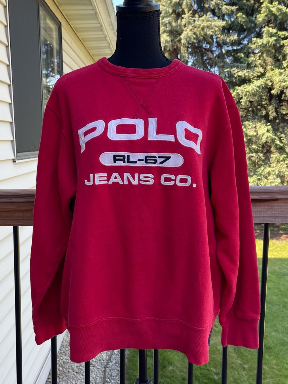 VTG Polo Ralph Lauren Jeans Co Sweatshirt Men’s L Red RL-67 Crew Neck 90s Flag